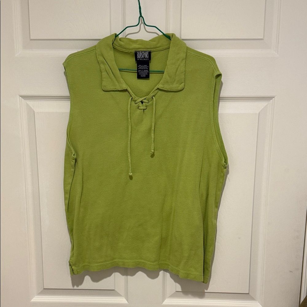 Green Sleeveless Top with Collar Lace up